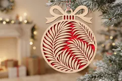 Fern Bauble Laser Cut Wood File, Christmas Ornament SVG Product Image 1