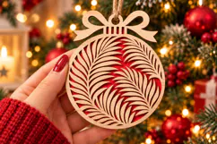 Fern Bauble Laser Cut Wood File, Christmas Ornament SVG Product Image 2
