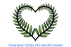 Fern Leaves Heart Wreath Flower Graphic Clipart PNG  Illustration
