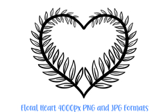 Fern Leaves Heart Wreath Flower Graphic Clipart PNG Outline Illustration