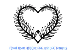 Fern Leaves Heart Wreath Flower Graphic Clipart PNG Outline Illustration