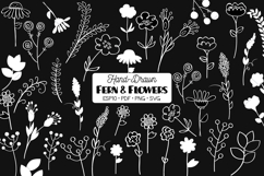 Meadow Ferns &amp; Wild Flowers | White Hand Drawn Leaves, Plant Product Image 1