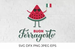 Buon Ferragosto SVG. Italian summer holiday. Cute watermelon Product Image 1