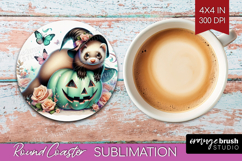 Ferret Halloween Round Coaster Coquette Coaster PNG Product Image 1