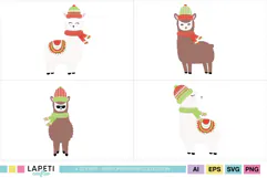 Cute winter animal clipart in classic Christmas colors