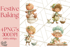 Holiday Baking Clipart, Gingerbread &amp; Elf Digital Art PNG Product Image 1