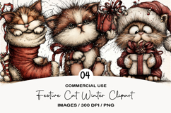Festive Cat Winter Clipart Sublimation Product Image 1