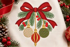 Christmas Ornaments Red Bow Embroidery Design Product Image 2