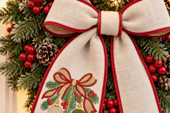 Christmas Ornament Trio Red Bow Embroidery Design Product Image 3