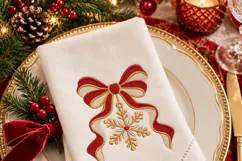 Snowflake Ornament Red Bow Christmas Embroidery Design Product Image 2