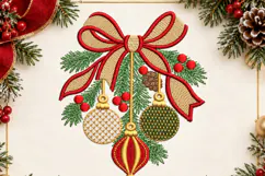 Christmas Ornament Trio Red Bow Embroidery Design Product Image 2