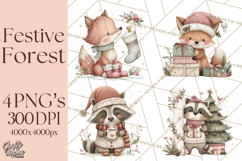 Christmas Woodland Animals Clipart PNG Product Image 1
