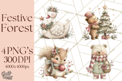 Christmas Woodland Animals Clipart PNG Product Image 1