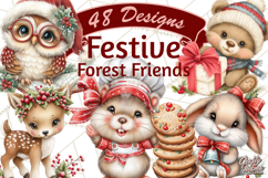 Christmas Woodland Animals PNG, Holiday Forest Clipart Product Image 1
