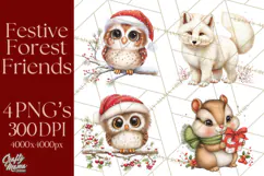 Christmas Woodland Animals PNG, Holiday Forest Clipart Product Image 1