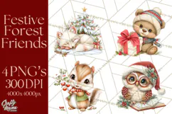 Christmas Woodland Animals PNG, Holiday Forest Clipart Product Image 1