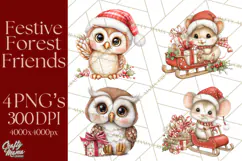 Christmas Woodland Animals PNG, Holiday Forest Clipart Product Image 1