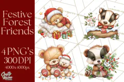 Christmas Woodland Animals PNG, Holiday Forest Clipart Product Image 1