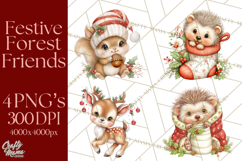 Christmas Woodland Animals PNG, Holiday Forest Clipart Product Image 1