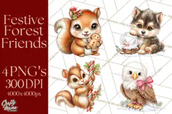 Christmas Woodland Animals PNG, Holiday Forest Clipart Product Image 1
