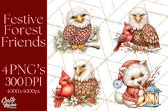 Christmas Woodland Animals PNG, Holiday Forest Clipart Product Image 1