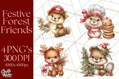 Christmas Woodland Animals PNG, Holiday Forest Clipart Product Image 1
