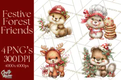 Christmas Woodland Animals PNG, Holiday Forest Clipart Product Image 1