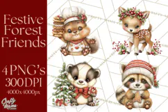 Christmas Woodland Animals PNG, Holiday Forest Clipart Product Image 1