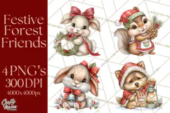 Christmas Woodland Animals PNG, Holiday Forest Clipart Product Image 1
