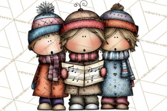 Christmas Carolers Clipart, Holiday Singing Digital Art PNG Product Image 3