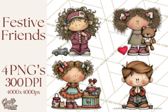 Christmas Carolers Clipart, Holiday Singing Digital Art PNG Product Image 1