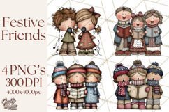 Christmas Carolers Clipart, Holiday Singing Digital Art PNG Product Image 1