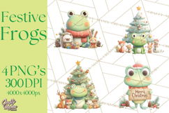 Whimsical Frog Christmas Clipart PNG, Holiday Frog Product Image 1