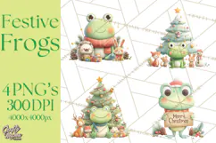 Whimsical Frog Christmas Clipart PNG, Holiday Frog Product Image 1