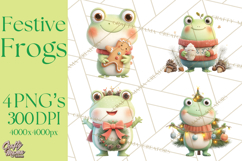 Whimsical Frog Christmas Clipart PNG, Holiday Frog Product Image 1