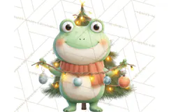 Whimsical Frog Christmas Clipart PNG, Holiday Frog Product Image 5
