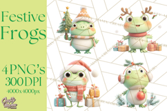 Whimsical Frog Christmas Clipart PNG, Holiday Frog Product Image 1