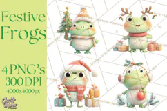 Whimsical Frog Christmas Clipart PNG, Holiday Frog Product Image 1