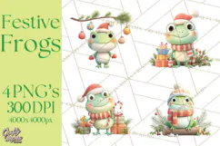 Whimsical Frog Christmas Clipart PNG, Holiday Frog Product Image 1