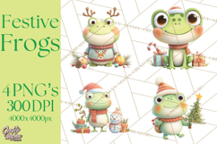 Whimsical Frog Christmas Clipart PNG, Holiday Frog Product Image 1