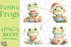 Whimsical Frog Christmas Clipart PNG, Holiday Frog Product Image 1