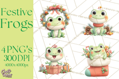 Whimsical Frog Christmas Clipart PNG, Holiday Frog Product Image 1