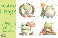 Whimsical Frog Christmas Clipart PNG, Holiday Frog Product Image 1