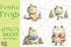 Whimsical Frog Christmas Clipart PNG, Holiday Frog Product Image 1