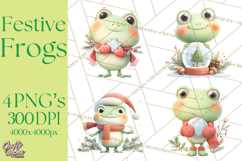 Whimsical Frog Christmas Clipart PNG, Holiday Frog Product Image 1