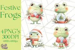 Whimsical Frog Christmas Clipart PNG, Holiday Frog Product Image 1