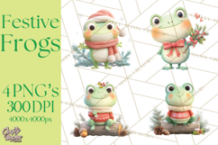Whimsical Frog Christmas Clipart PNG, Holiday Frog Product Image 1