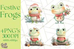 Whimsical Frog Christmas Clipart PNG, Holiday Frog Product Image 1