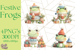 Whimsical Frog Christmas Clipart PNG, Holiday Frog Product Image 1