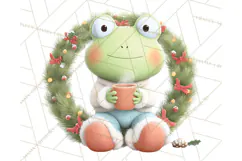 Whimsical Frog Christmas Clipart PNG, Holiday Frog Product Image 2